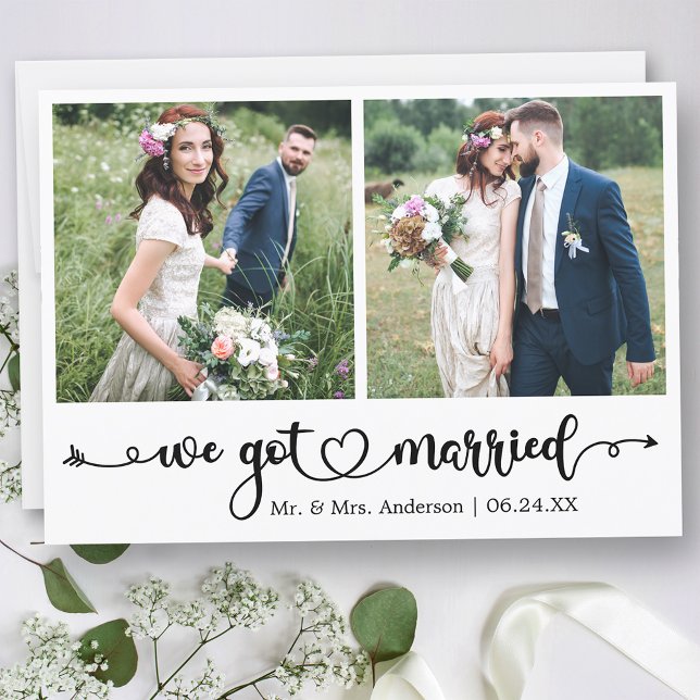 Anuncio Calligraphy Heart we Got Casried 2 Photo Boda (Customize to change your personalized text size, text style or to add text to back of card.)