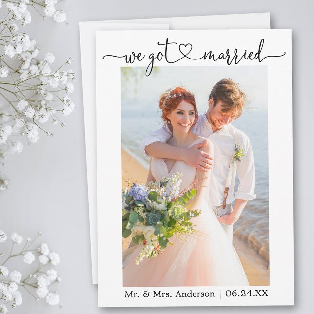 Anuncio Calligraphy Heart we Got Casried Photo Boda (Customize to add text or more photos to back of card.)