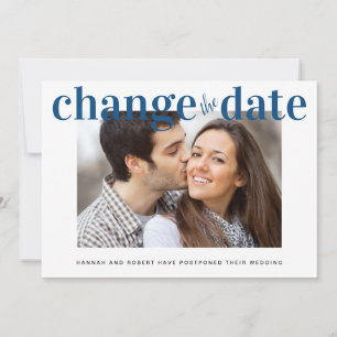 Anuncio Cambiar la Fecha Foto Clásico Azul Boda Moderna