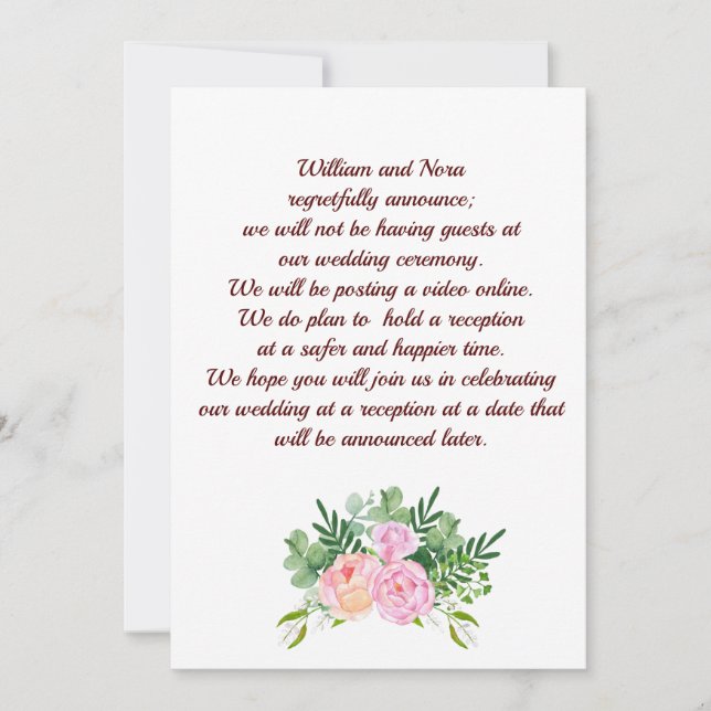 Anuncio Cambio boda de planes, con la peonía rosa rosada (Anverso)