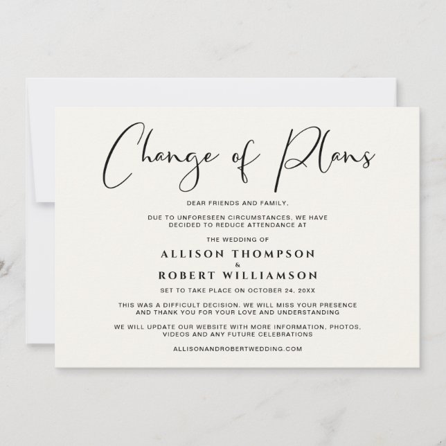 Anuncio Cambio Boda de planes elegante crema (Anverso)