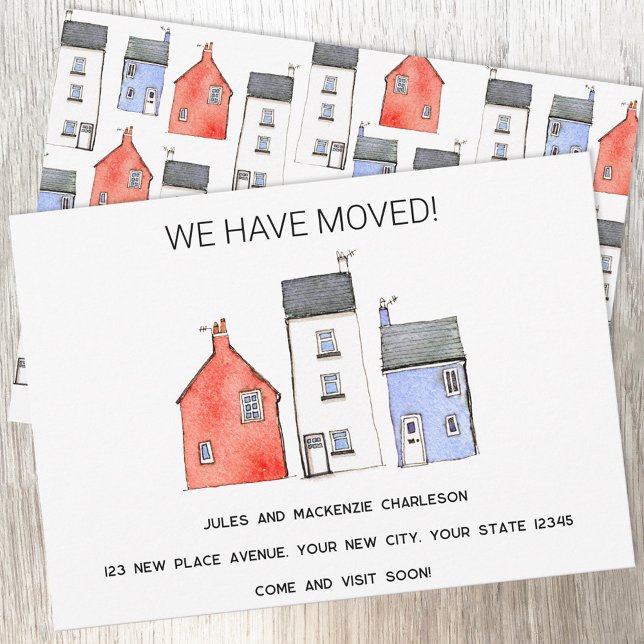 Anuncio Cambio de dirección de la casa de acuarela (We have moved watercolor house art moving new home announcement)