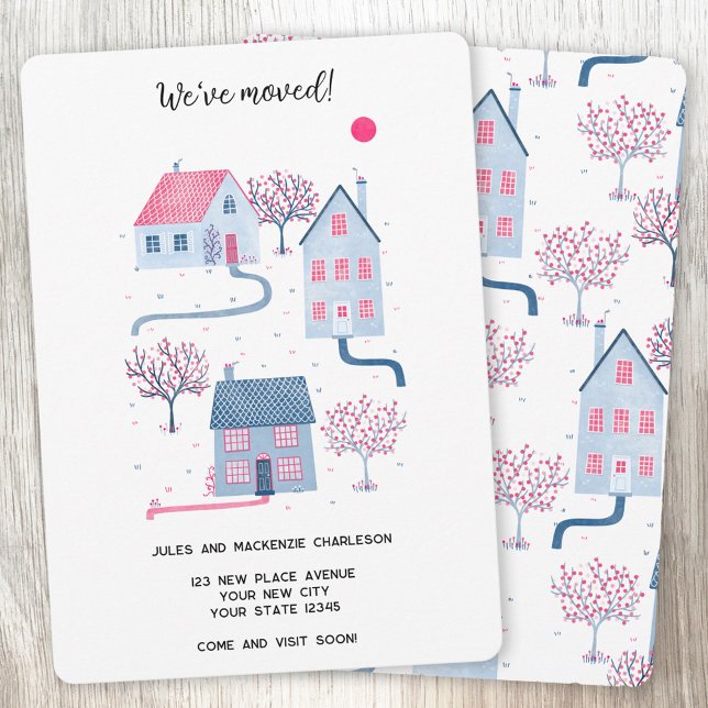 Anuncio Cambio de dirección de la casa de acuarela (Watercolour House new home moving announcement with custom text)