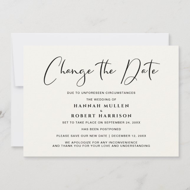 Anuncio Cambio de fecha de boda posposición claro crema (Anverso)