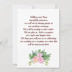 Anuncio Cambio de planes de boda, con peonía de rosa rosa