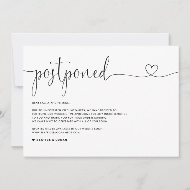 Anuncio Cambio de planes de boda delicado guión posposició (Anverso)