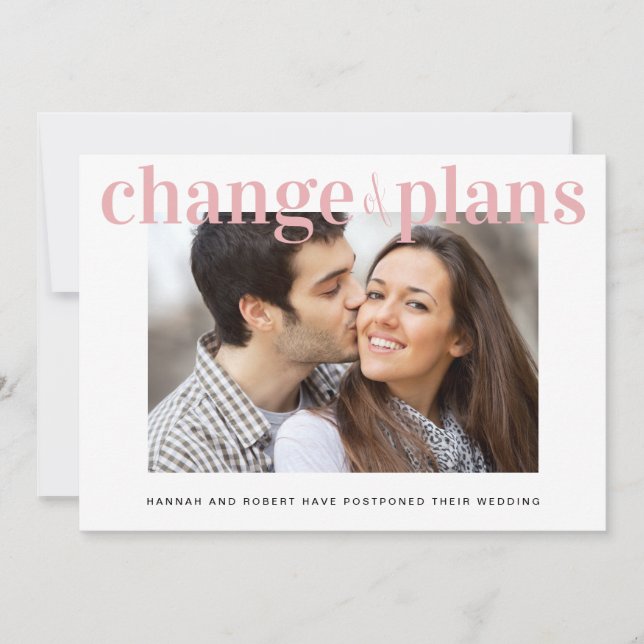 Anuncio Cambio de planes Foto Boda Rosado Aplazamiento (Anverso)