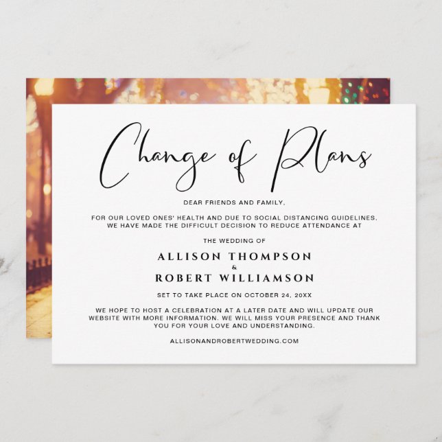 Anuncio Cambio de planes para una boda más pequeña y reduc (Anverso / Reverso)