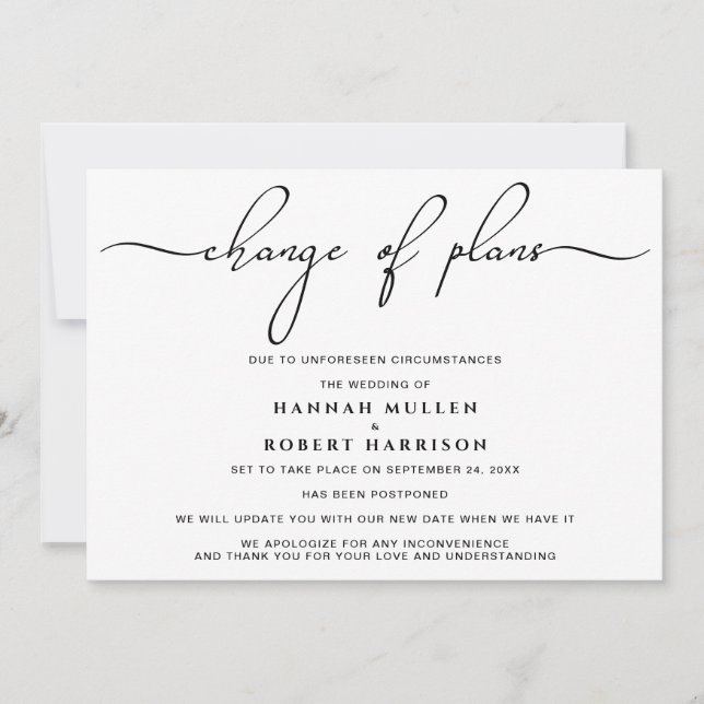 Anuncio Cambio de planes posposición negro y blanco (Anverso)
