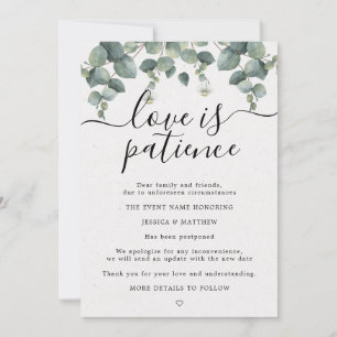 Anuncio Cambio de planes pospuesto Boda de Eucalipto