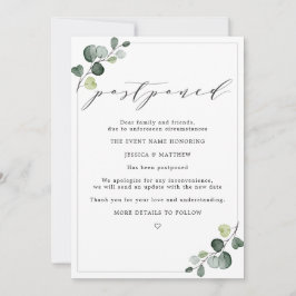 Anuncio Cambio de planes pospuesto Boda de eucalipto