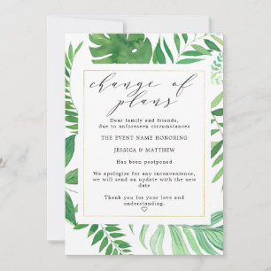 Anuncio Cambio de planes pospuesto Boda tropical