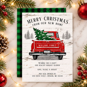 Anuncio Camión Rojo Antiguo Plaid Verde Navidad Mudanza