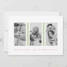 Anuncio Candy Cane Green Three Photo Holiday Card