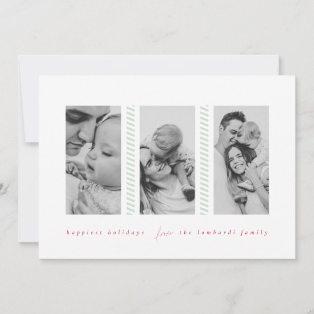 Anuncio Candy Cane Mint Three Photo Holiday Card (Anverso)