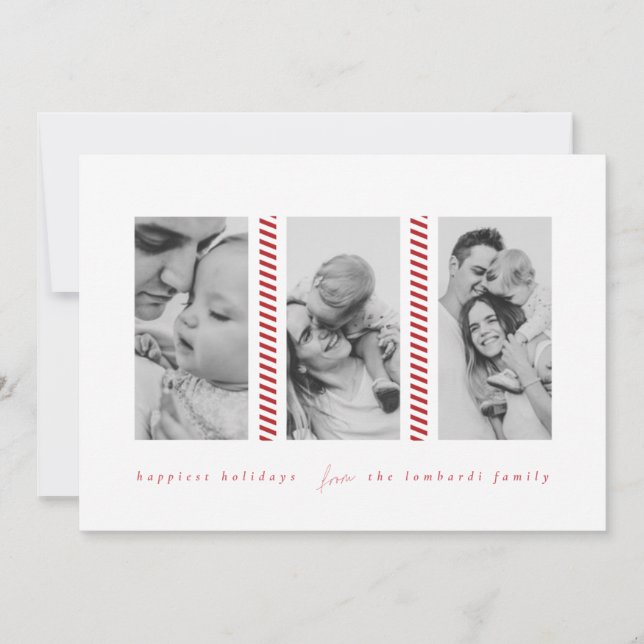 Anuncio Candy Cane Red Three Photo Holiday Card (Anverso)