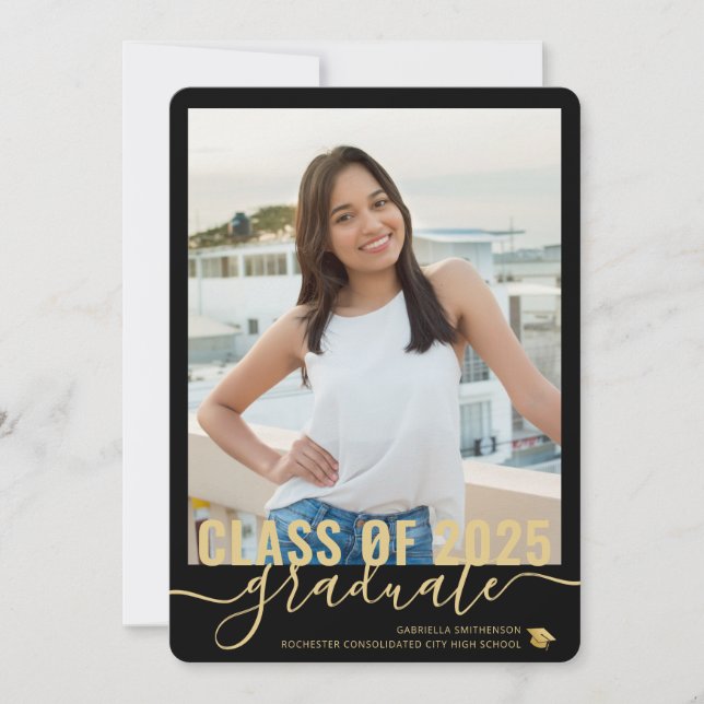 Anuncio Casa abierta de graduación negra moderna de collag (Anverso)