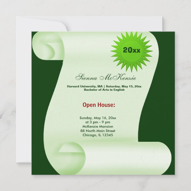 Anuncio Casa abierta de graduación (Verde) (Anverso)