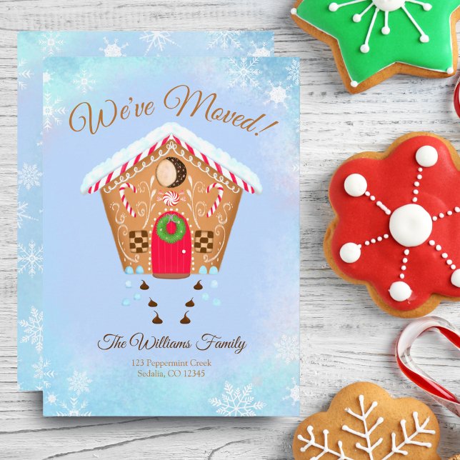 Anuncio Casa de pan de jengibre con besos de chocolate en  (Delight loved ones with sweet news of your new address celebration.)