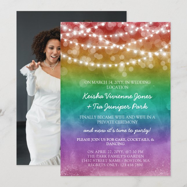 Anuncio Celebración de Elopement con Luces de Arcoíris y L (Anverso / Reverso)