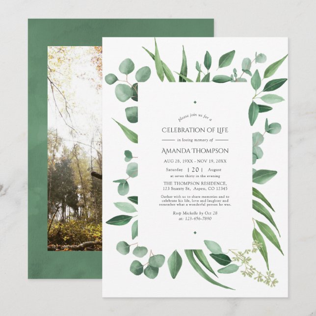 Anuncio Celebración de la vida de boda de vegetación de eu (Anverso / Reverso)