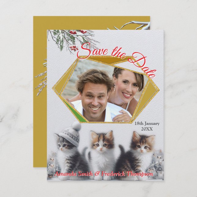 Anuncio Celebraciones de invierno en la nieve, con gatitos (Anverso / Reverso)