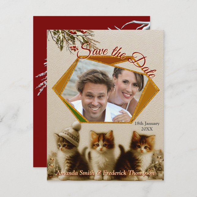 Anuncio Celebraciones de invierno en la nieve, con gatitos (Anverso / Reverso)