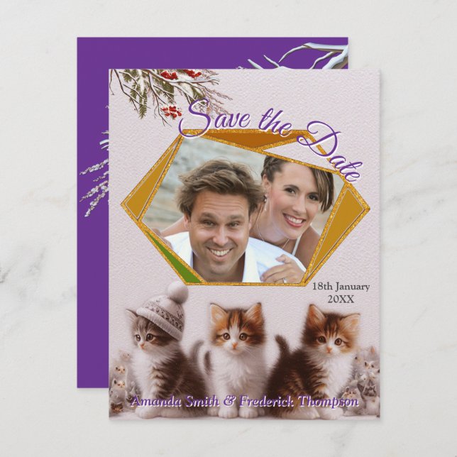 Anuncio Celebraciones de invierno en la nieve, con gatitos (Anverso / Reverso)