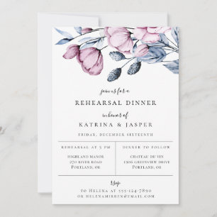 Anuncio Cena de Ensayo Floral Azul Polvoriento Malva