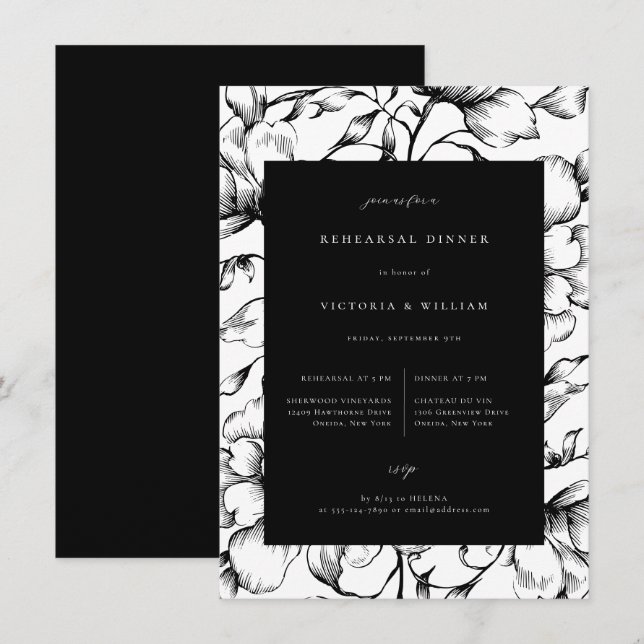 Anuncio Cena de ensayo floral de cosecha negra (Anverso / Reverso)