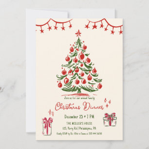 Anuncio Cena de Navidad familiar Árbol de pino dibujado a 