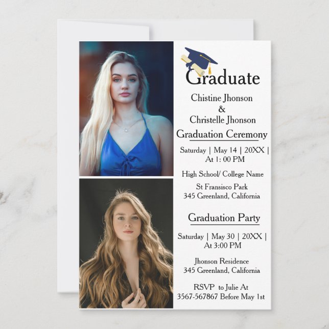 Anuncio Ceremonia doble de graduación 2 foto Graduación (Anverso)
