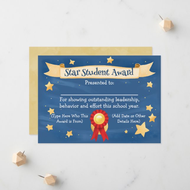 Anuncio Certificado de Premio a Estudiantes Estelares Niño (Anverso/Reverso In Situ)