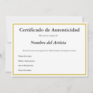 Anuncio Certificado español de autenticidad para el arte