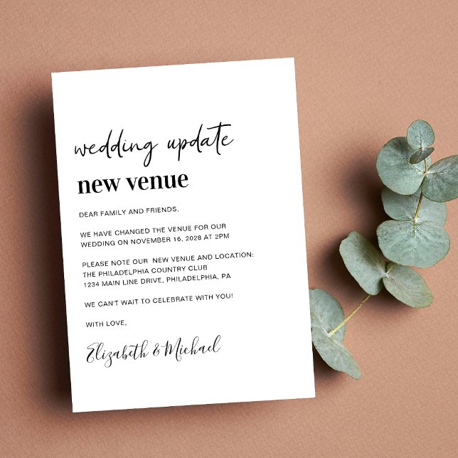 Anuncio Change of Plans New Venue Wedding Update (A chic change of venue announcement. Our user-friendly template allows you to easily customize)