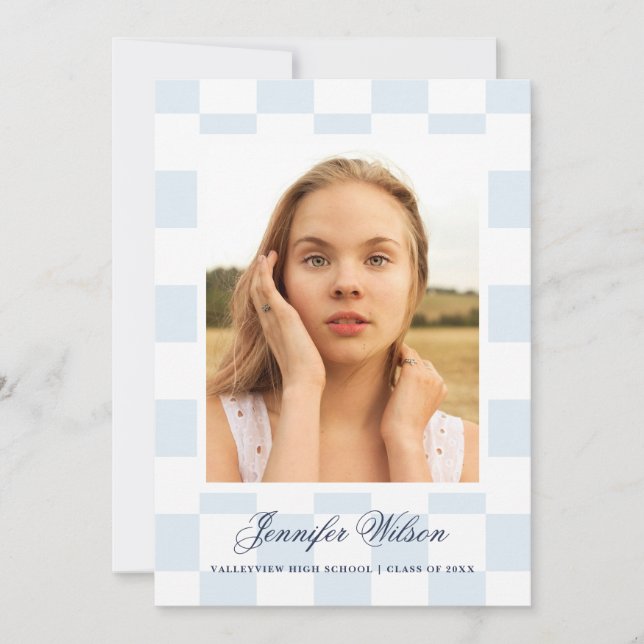 Anuncio Checkered Grad graduation announcement Blue (Anverso)