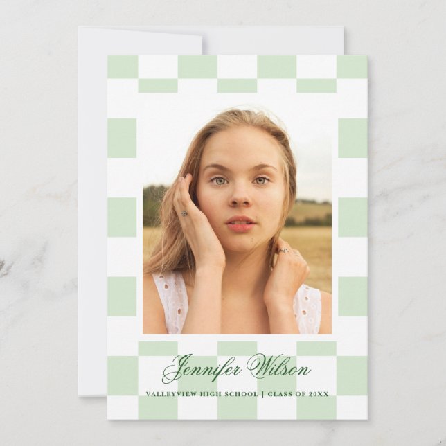 Anuncio Checkered Grad graduation announcement green (Anverso)