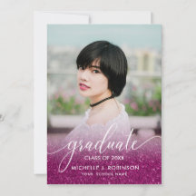 Chic Magenta Brillo Ombre Femenino Foto Graduación