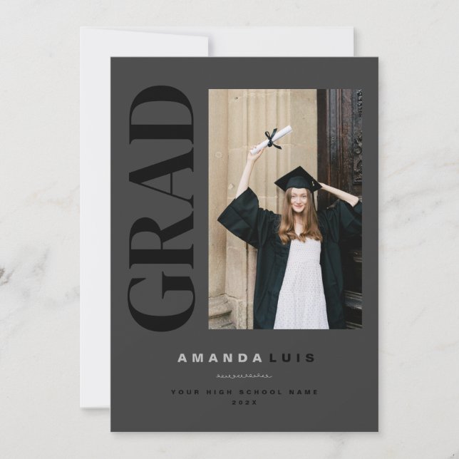 Anuncio Chic Modern Photo Charcoal Graduation (Anverso)