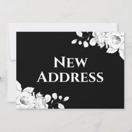 Anuncio Chic Moderno Dirección Nueva Floral Negro Blanco
