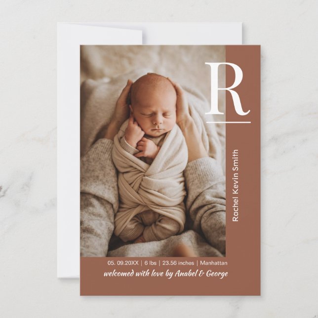 Anuncio Chic Terracotta Baby Photo Birth Announcement (Anverso)