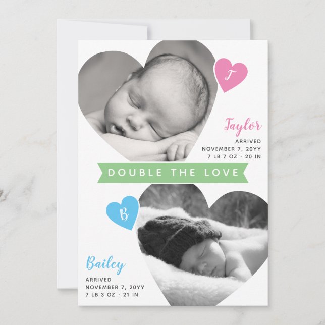 Anuncio Chica de Collage de fotos Twins Heart Frames Nacim (Anverso)