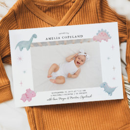 Anuncio Chica de dinosaurios rosados Nacimiento de foto be