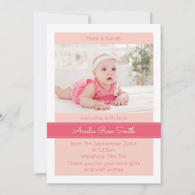 Anuncio chica de recién nacido invitación/tarjeta de agrad (Anverso)