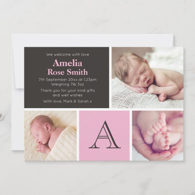 Anuncio chica de recién nacido invitación/tarjeta de agrad (Anverso)