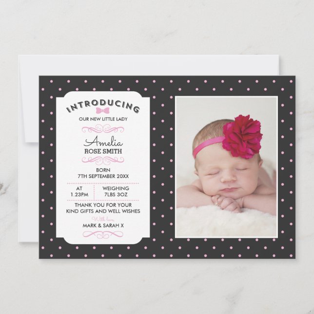 Anuncio chica de recién nacido invitación/tarjeta de agrad (Anverso)