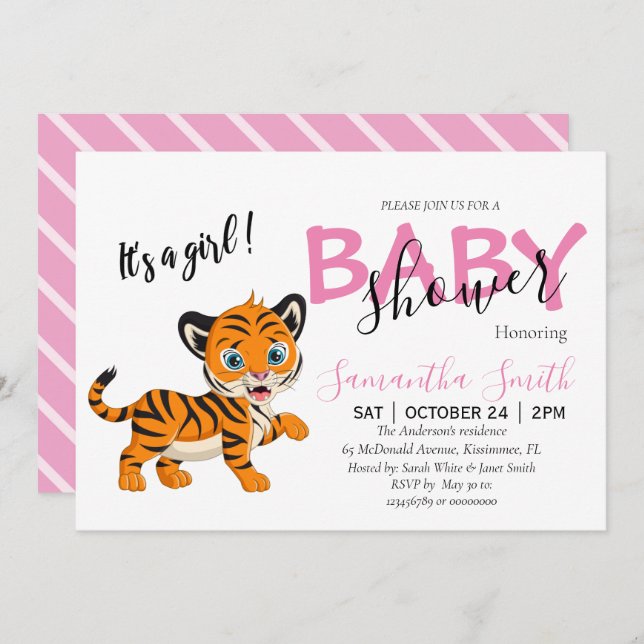 Anuncio Chica de tigre de Baby Shower (Anverso / Reverso)