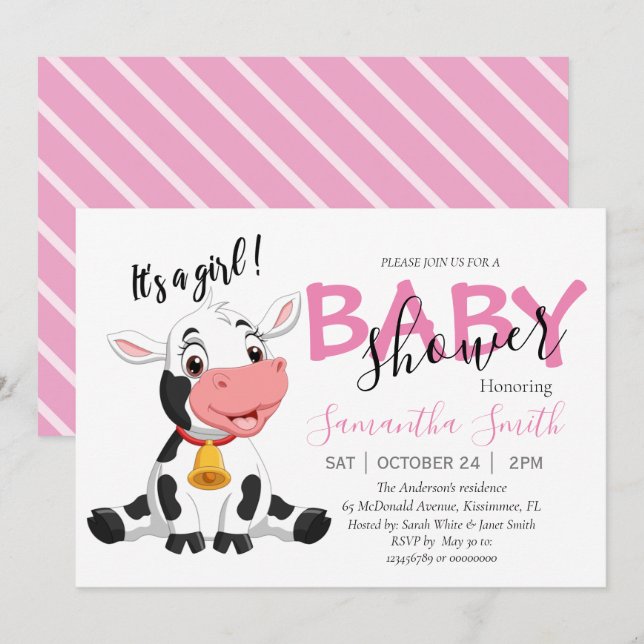 Anuncio Chica de vaca de Baby Shower (Anverso / Reverso)