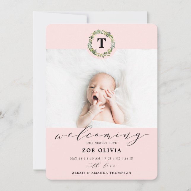 Anuncio Chica Eucalyptus Greenery Monograma Nacimiento (Anverso)