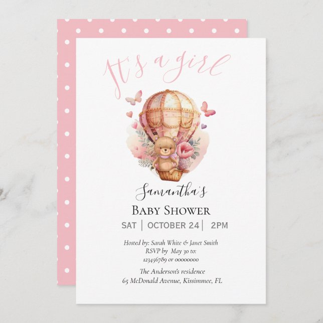 Anuncio Chica Teddy Bearly Wait Hot Air Balloon Pink (Anverso / Reverso)